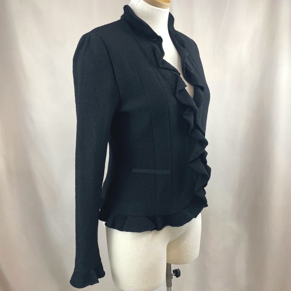Vintage FABRIKANT Womens (MP) Knit Blazer Wool Ruffle 90s Mobwife Whimsigoth USA - Picture 2 of 8